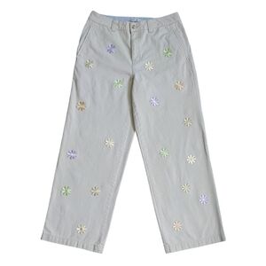 Tommy Hilfiger Beige Khaki Floral Applique Straight Leg Pants 100% Cotton Y2K